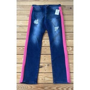 NWT $52 Parish Nation Side Stripe Distressed Jeans Size 42 Women’s Blue